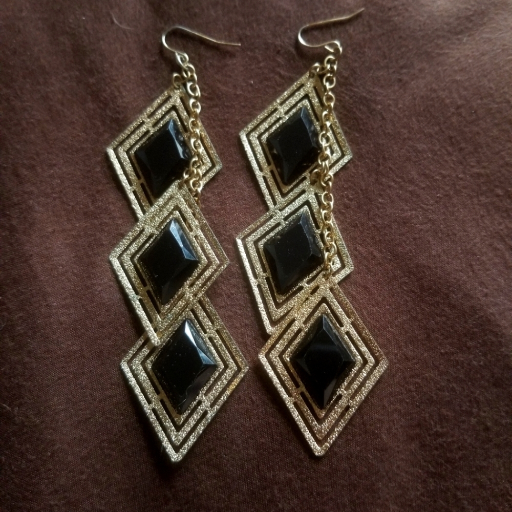 Black and gold dangle earrings